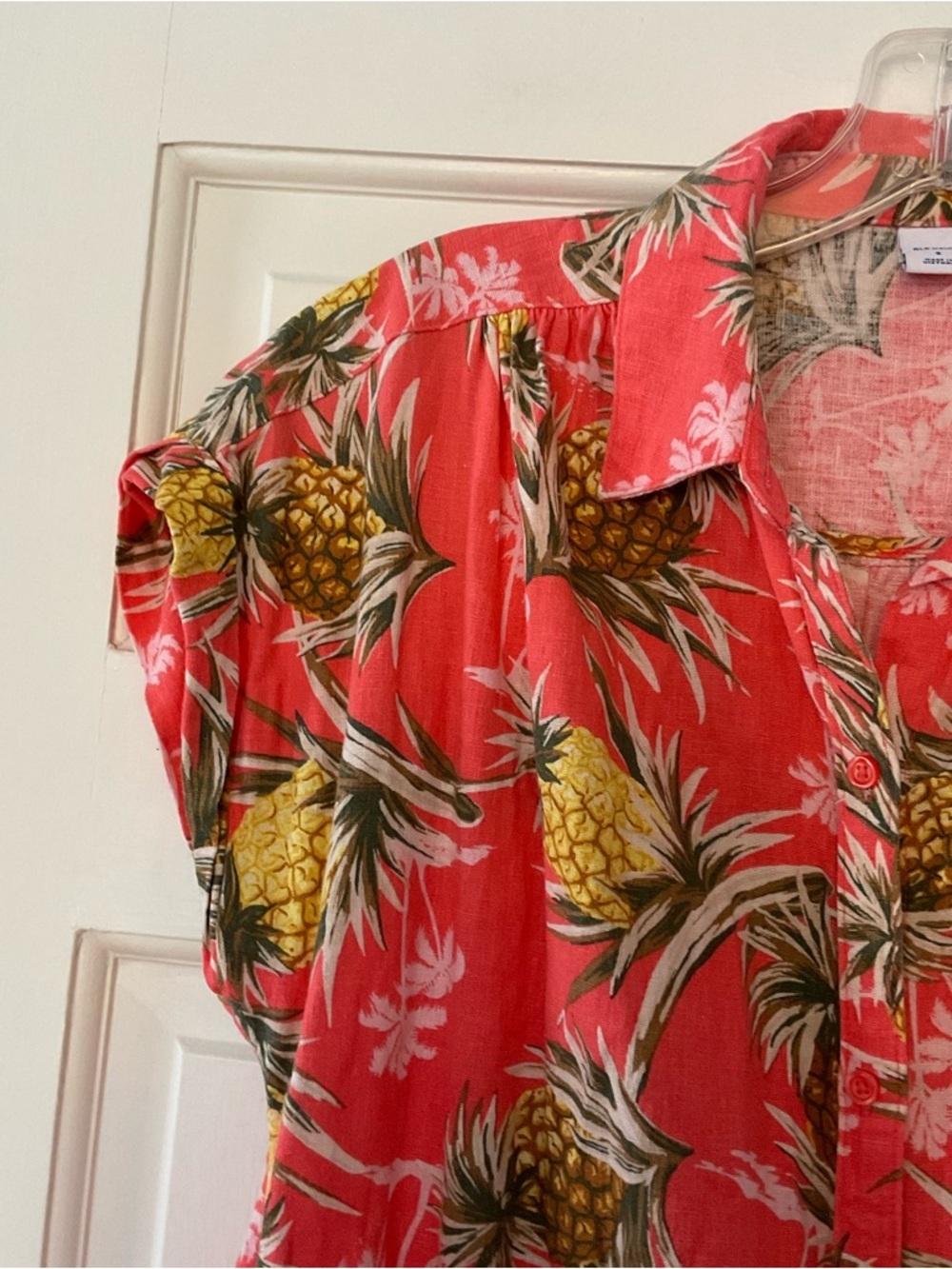 Old Navy Linen Blend Pineapple Shift Shirt Dress Tropical Vacation Cruise Size S - Picture 2 of 7